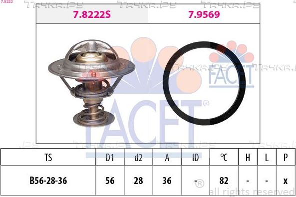 Термостат Facet Made in Italy - OE Equivalent для Toyota Avensis I 1999-2003. Артикул 7.8222