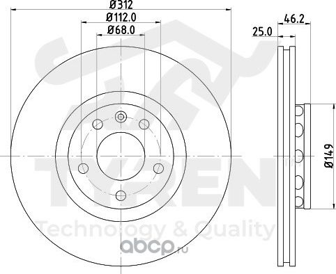Тормозной диск (Tyren). Артикул TYR1019731