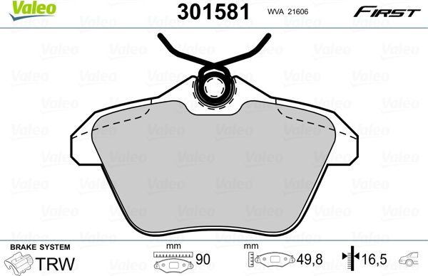 Тормозные колодки Valeo First. Артикул 301581