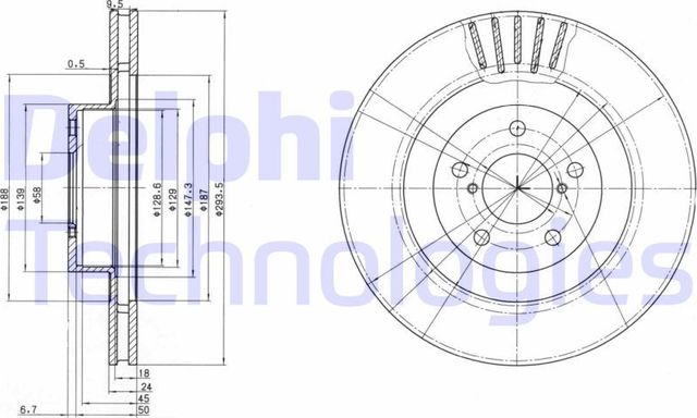 Тормозной диск Delphi передний для Subaru Outback III 2003-2009. Артикул BG3413