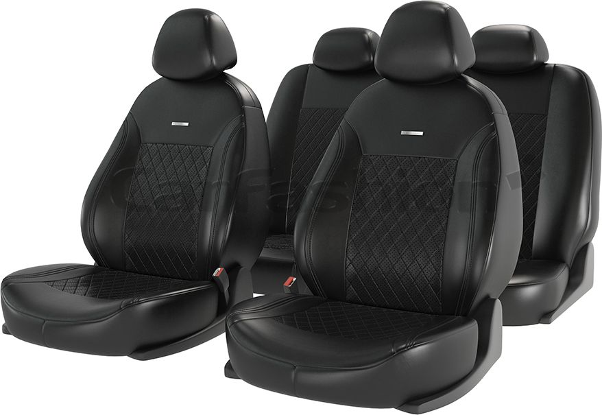 Чехлы универсальные CarFashion Atom Leather Ромб на сидения авто, цвет Черный/Черный/Черный. Артикул 11123