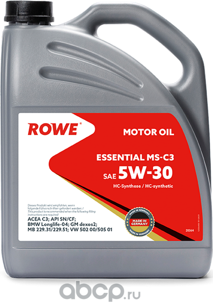 Масло моторное 5W30 ROWE 5л НС-синтетика ESSENTIAL MS-C3 SN/CF. Артикул 203645952A