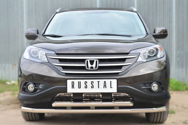 Защита RusStal переднего бампера d63/63 двойная для Honda CR-V IV 2,4l до рестайлинга 2012-2015. Артикул HVZ-001765