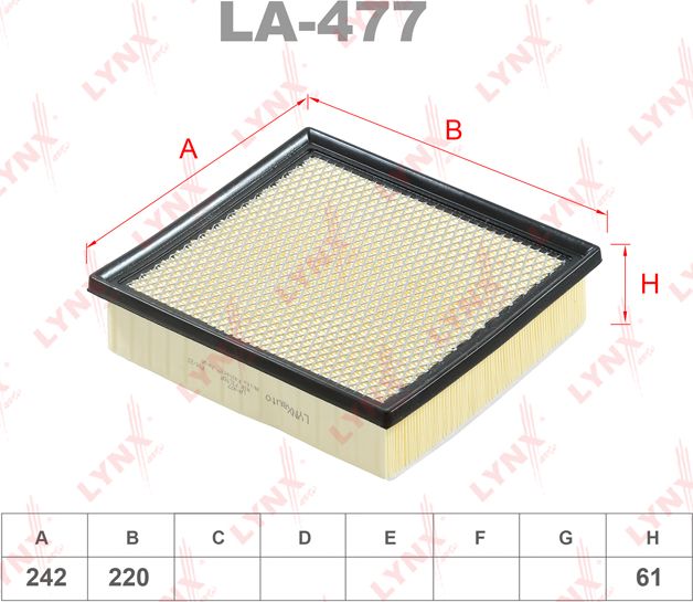 Воздушный фильтр LYNXauto для Fiat Fullback I 2016-2026. Артикул LA-477