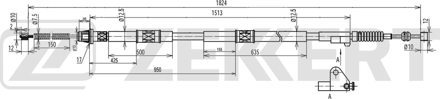 Трос ручника (тросик ручного тормоза) Zekkert. Артикул BZ-1413