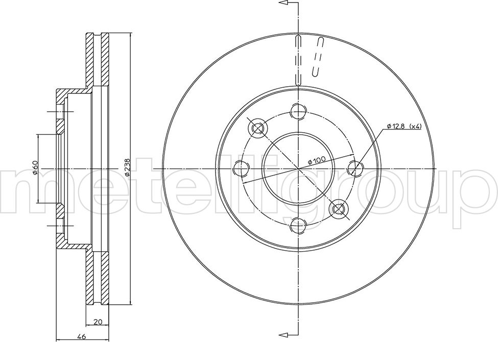 Тормозной диск Metelli. Артикул 23-0067