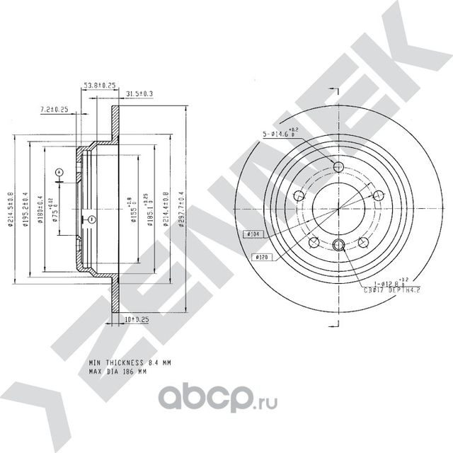 Диск тормозной задний BMW 5 E39 95-04 (Zennek). Артикул DBD0143