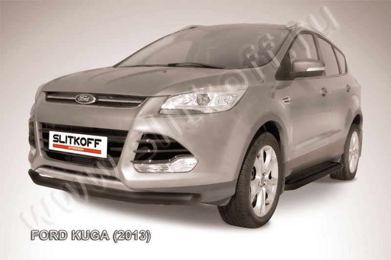 Защита Slitkoff переднего бампера d76 ЧЕРНАЯ матовая для Ford Kuga II 2013-2016. Артикул FKG13-002B