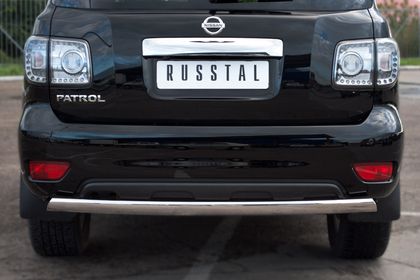 Защита RusStal заднего бампера d75х42 овал (дуга) для Nissan Patrol Y62 2010-2014. Артикул PAZ-000895