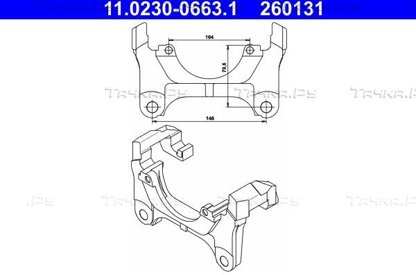 Скоба тормозного суппорта ATE передняя для Audi A6 III (C6) 2004-2011. Артикул 11.0230-0663.1