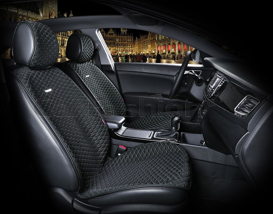 Накидки универсальные CarFashion Palermo на передние сидения авто, цвет Черный/Зеленый. Артикул 21755