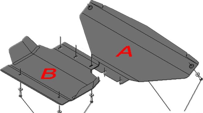Защита алюминиевая Alfeco для картера, радиатора, КПП и раздатки Kia Mohave (HM) 2008-2016. Артикул  ALF.11.19-22al