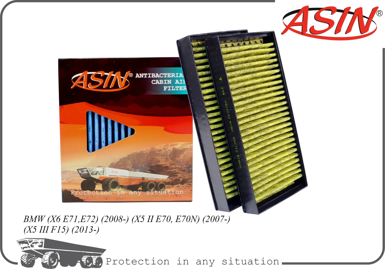 Фильтр салонный (антибактериальный, угольный(2шт) (Asin). Артикул ASINFC2775A