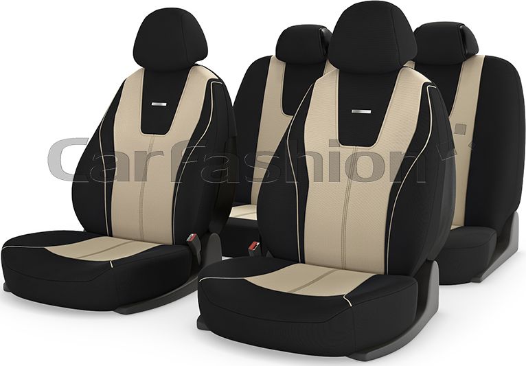 Чехлы универсальные CarFashion Douglasна сидения авто, цвет Бежевый/Черный/Бежевый. Артикул 22031