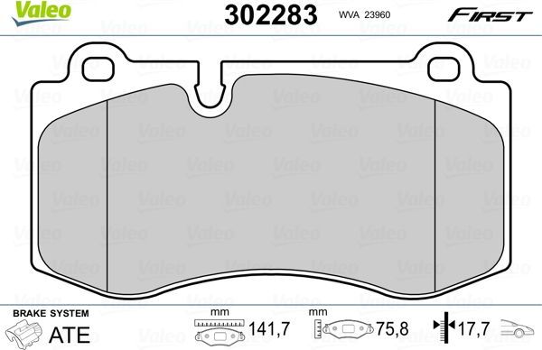 Тормозные колодки Valeo First. Артикул 302283