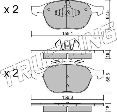 Тормозные колодки Trusting передние для Volvo V40 II 2012-2019. Артикул 550.1