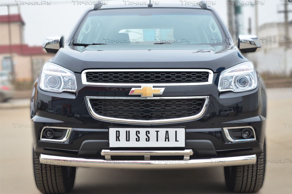 Защита RusStal переднего бампера d76 (дуга) d42 (дуга) для Chevrolet TrailBlazer II 2012-2016. Артикул CTRZ-001507