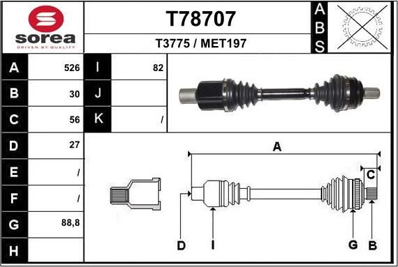 Полуось (привод в сборе, приводной вал) EAI. Артикул T78707