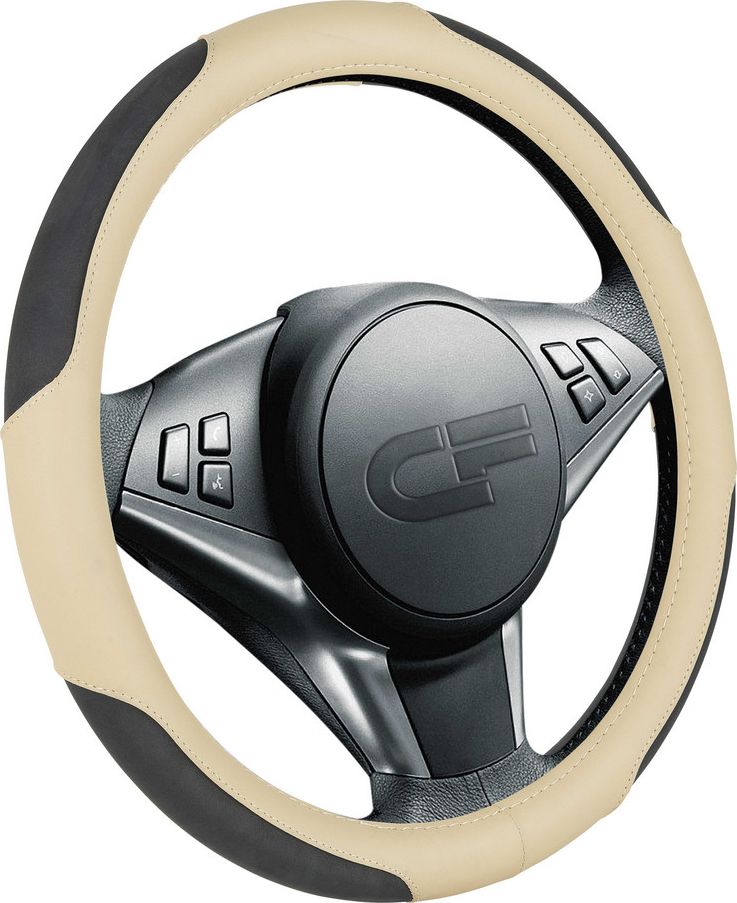 Оплётка на руль CarFashion Tornado (размер M, экокожа, цвет БЕЖЕВЫЙ/ЧЕРНЫЙ/БЕЖЕВЫЙ). Артикул 31330