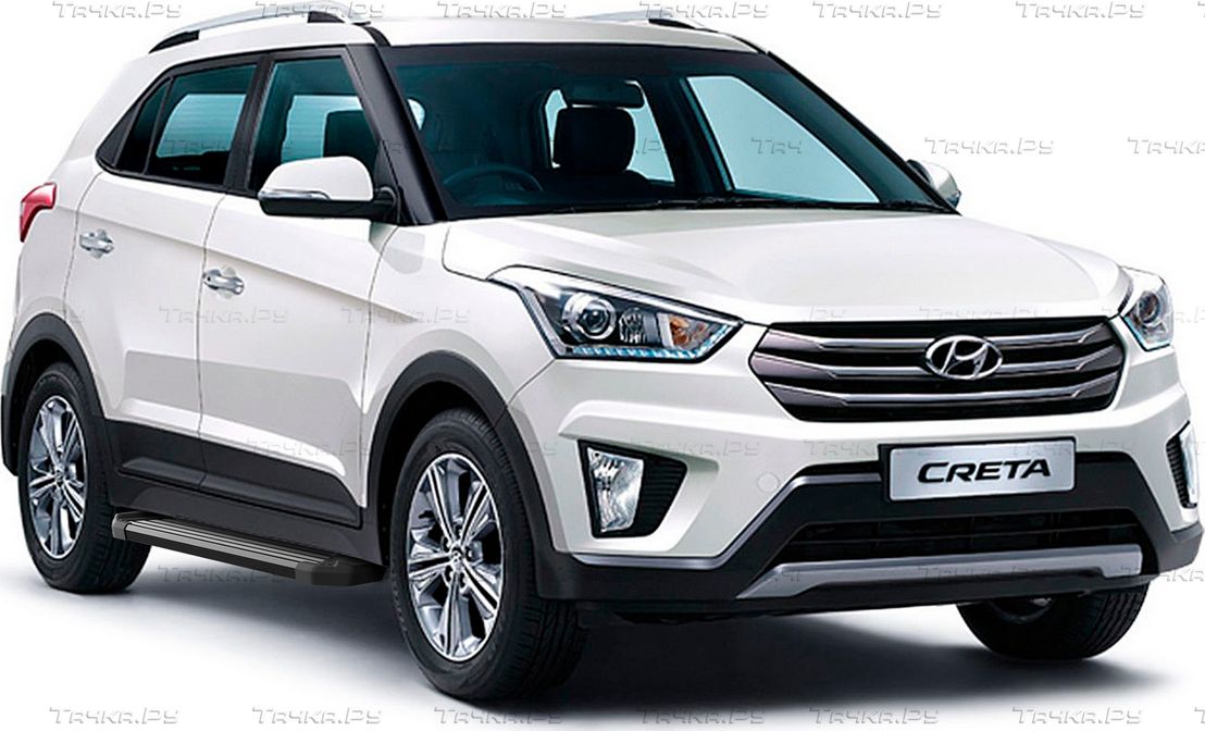 Пороги алюминиевые AutoMax Black для Hyundai Creta I 2016-2021. Артикул AMS.F173B.2303.1