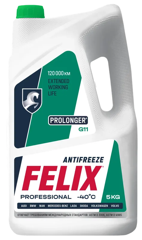 Антифриз FELIX PROLONGER G11 зеленый в п/э кан.5кг Felix. Артикул 430206031