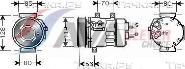 Компрессор кондиционера AVA для Citroen Jumpy I 1999-2006. Артикул CNK253