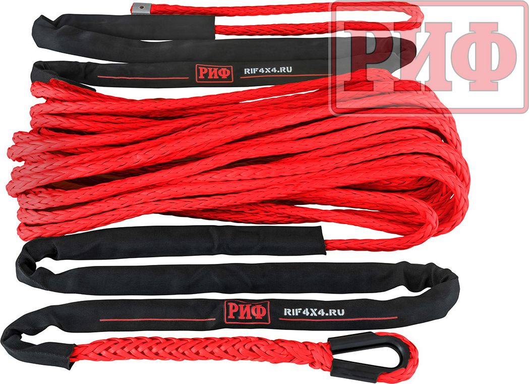 Трос синтетический РИФ для лебёдки 12 мм/26 м, красный (готовый). Артикул SR12RD
