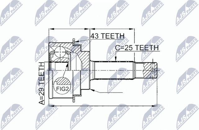 Шрус внутренний (граната) NTY передний правый для Mitsubishi Pajero Pinin 2000-2007. Артикул NPZ-MS-059