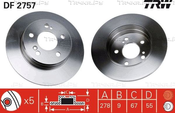 Тормозной диск TRW задний для Mercedes-Benz CLC-Класс 2008-2011. Артикул DF2757