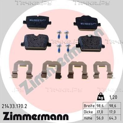 Тормозные колодки Zimmermann задние для BMW Z4 III (G29) 2018-2026. Артикул 21433.170.2