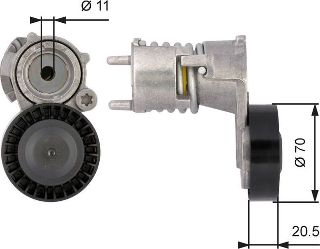 Натяжной ролик (натяжитель) приводного клинового зубчатого ремня Gates DriveAlign®. Артикул T39117