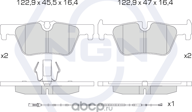 Колодки тормозные керамические, задние (NGN). Артикул 3502144