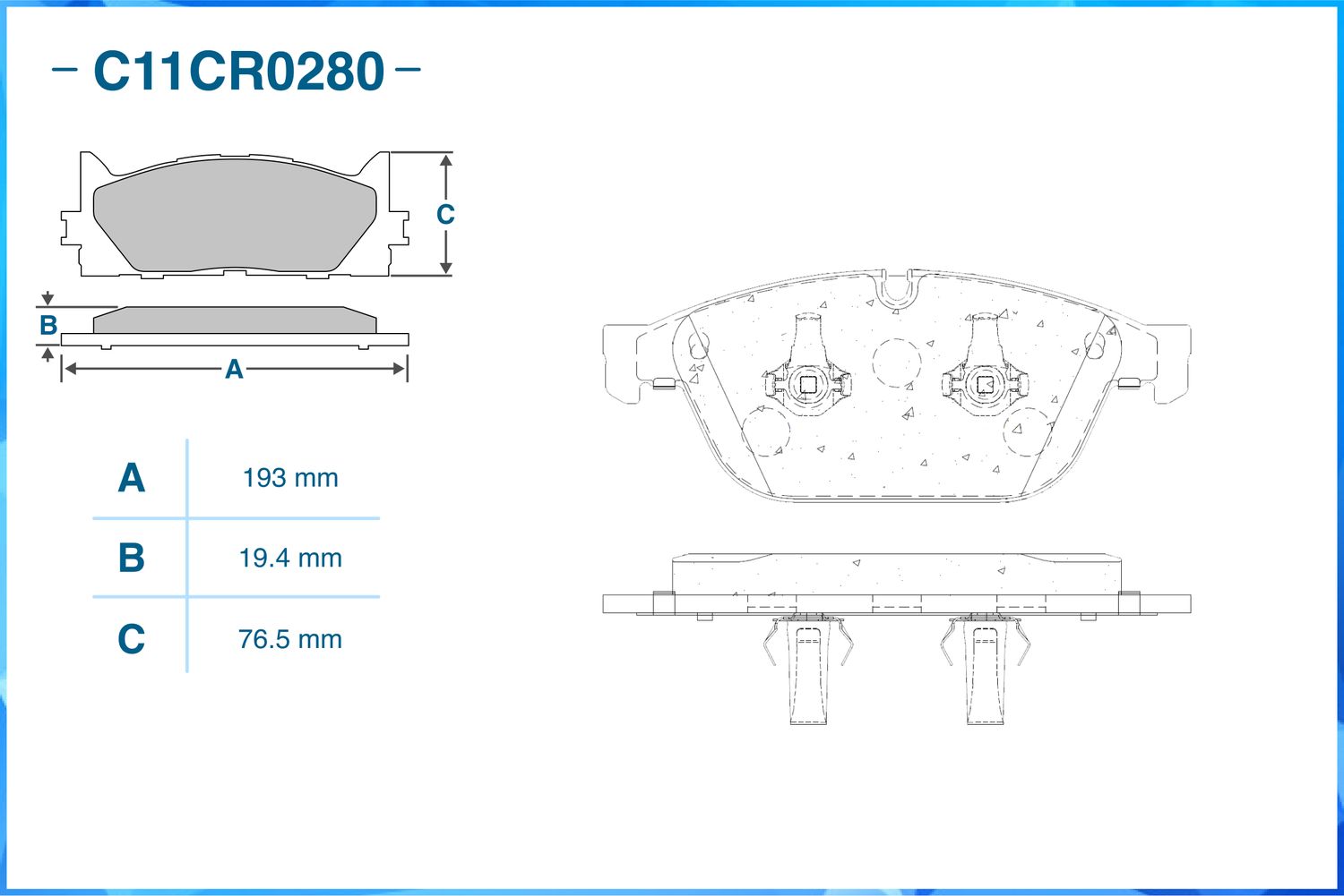 Тормозные колодки передние (Cworks). Артикул C11CR0280