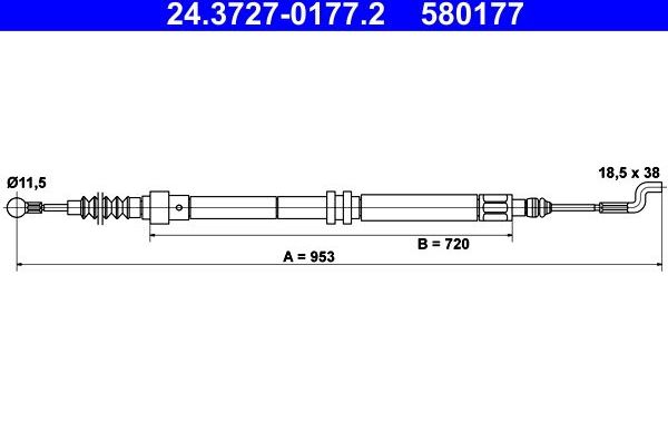 Трос ручника (тросик ручного тормоза) ATE задний для Volkswagen Transporter T4 1990-2003. Артикул 24.3727-0177.2