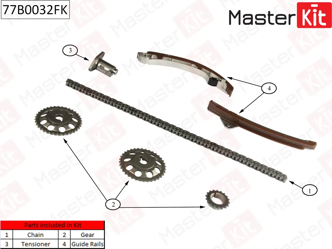 77B0032FK Комплект цепи ГРМ Toyota Corolla 1.4i-1.6i-1.8i 1ZZ-FE/3ZZ-FE/4ZZ-FE 00- (Master KIT) Master KIT. Артикул 77b0032fk