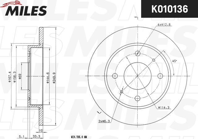 Тормозной диск Miles задний для Smart Forfour I (W454) 2004-2006. Артикул K010136