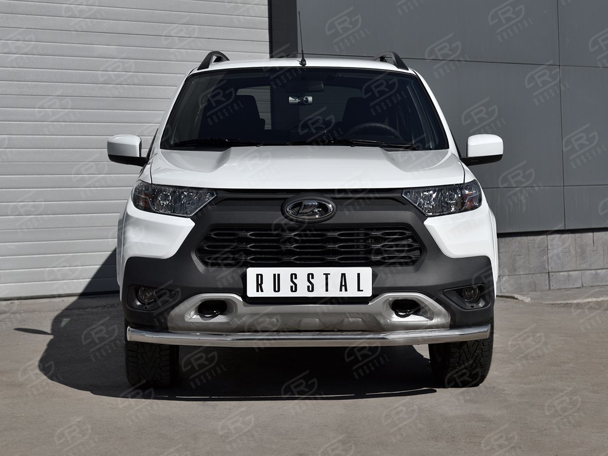 Защита RusStal переднего бампера d63 секции для Lada Niva Travel 2021-2026. Артикул LNTZ-003559