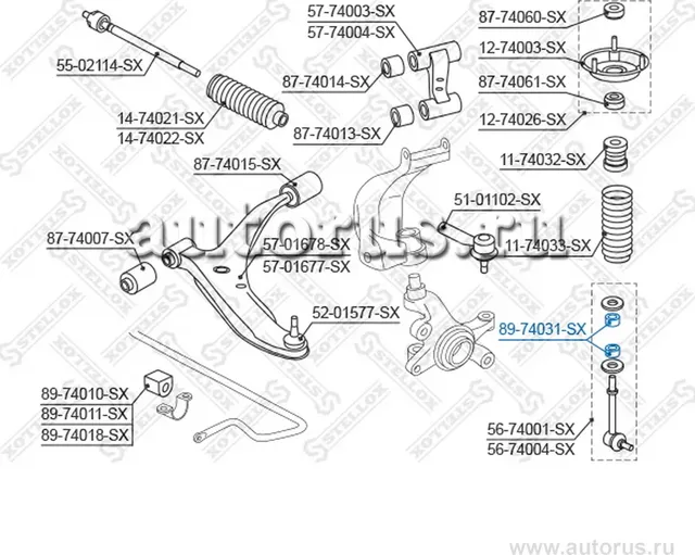 89-74031-SX_ВТУЛКА ТЯГИ СТАБИЛИЗАТОРА ПЕРЕДНЕГО!/ NISSAN MICRA K11E 92-02/PRIMERA P10/P11 90> (Stellox). Артикул 8974031SX 
