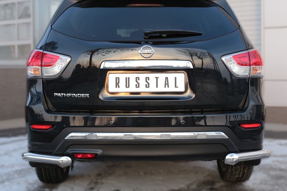 Защита RusStal заднего бампера уголки d63 (секции) для Nissan Pathfinder R52 2014-2026. Артикул NPZ-002028