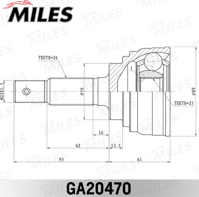 Шрус наружный (граната) Miles передний для Toyota Celica V (T180) 1989-1994. Артикул GA20470