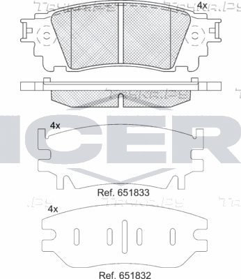 Тормозные колодки Icer задние для Toyota Alphard III 2015-2026. Артикул 182241