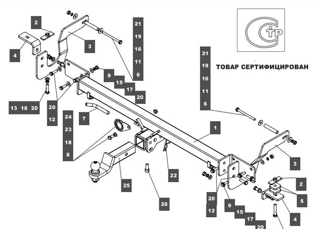 Фаркоп Baltex для Fiat Ducato 250 фургон ( L1, L2, L3) 2006-2026. Быстросъемный крюк. Артикул 079126