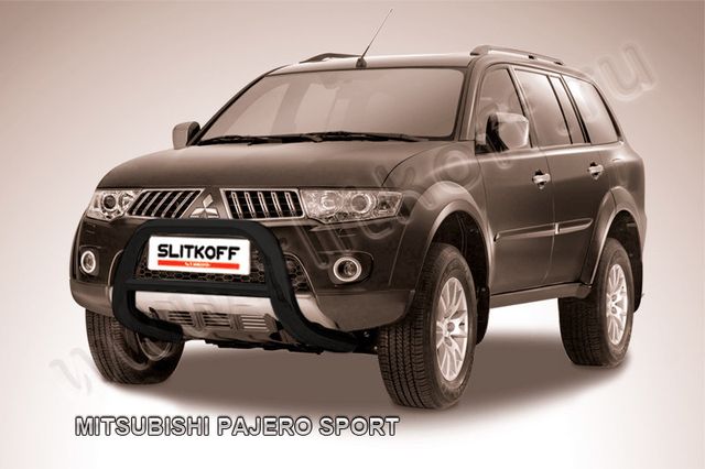 Кенгурятник Slitkoff d76 низкий ЧЕРНЫЙ матовый для Mitsubishi Pajero Sport I 1998-2010. Артикул MPS002B