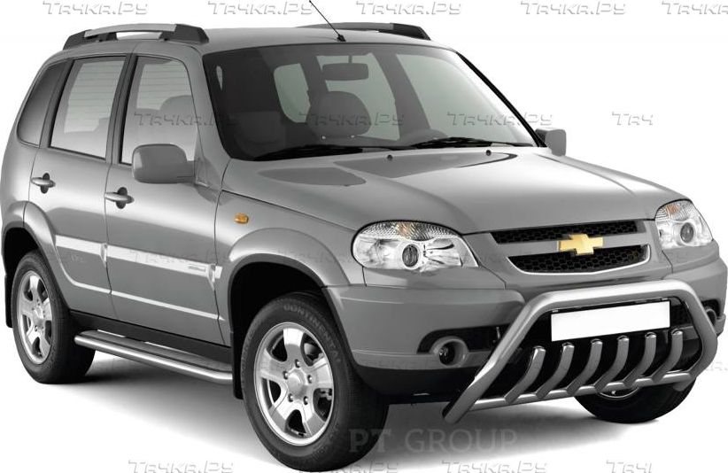 Защита порогов PT Group с алюминиевой площадкой d51 (НПС) для Chevrolet Niva I 2009-2020. Артикул LNV220303