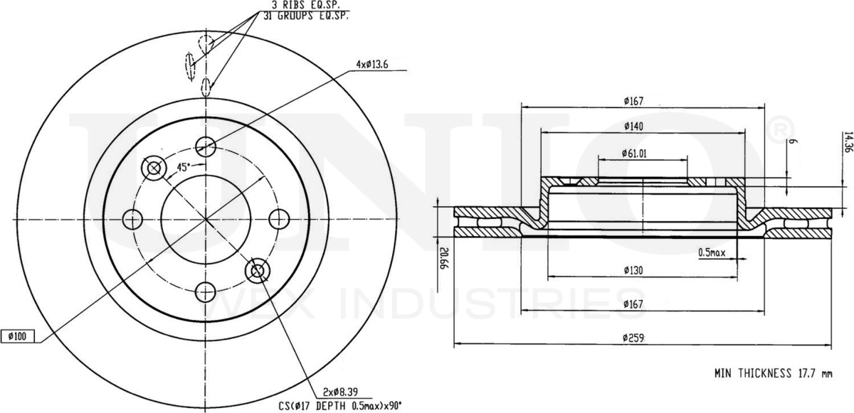 Диск тормозной (Unio). Артикул BRD-20029