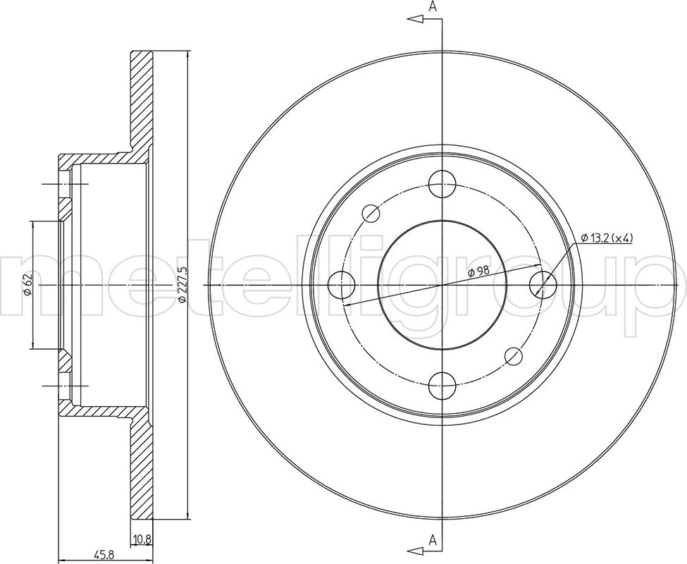 Тормозной диск Metelli передний для Fiat Ritmo I 1978-1989. Артикул 23-0014
