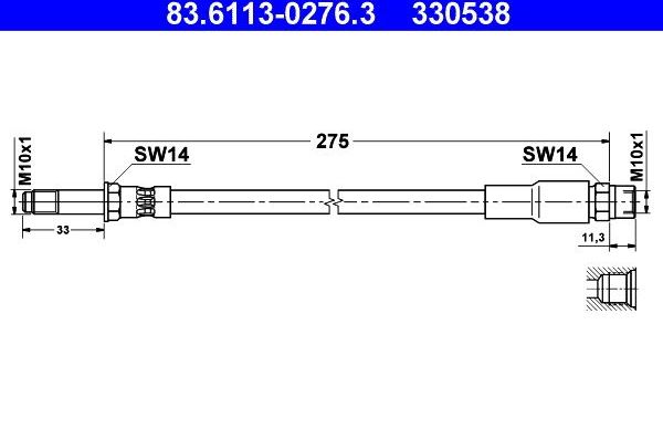 Тормозной шланг ATE задний для BMW 5 IV (E39) 1995-2003. Артикул 83.6113-0276.3