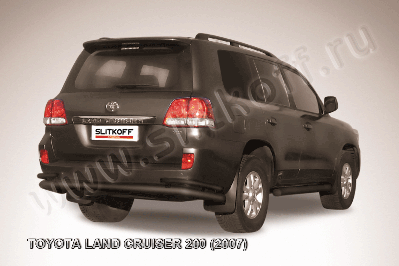 Защита Slitkoff заднего бампера d76/42 двойная ЧЕРНАЯ матовая для Toyota Land Cruiser 200 2007-2012. Артикул TLC2-021B