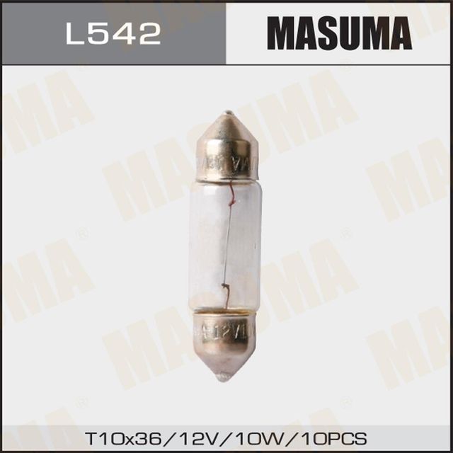 ЛАМПА БЦ MASUMA 12V 10W T10X37 SV8.5 УП.10ШТ Masuma. Артикул L542