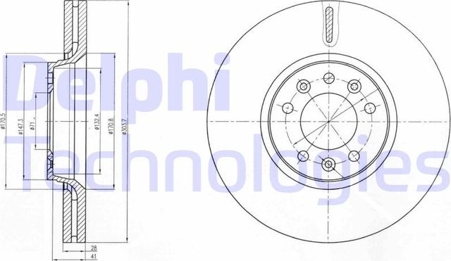 Тормозной диск Delphi передний для Citroen Jumpy II 2007-2016. Артикул BG4083C